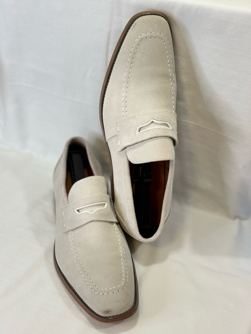 Stacy Adams Light Cream Suede Penny Loafers SZ 9.5 $159